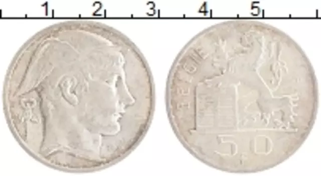 Монета 50 франков Бельгии 1948 года Серебро
