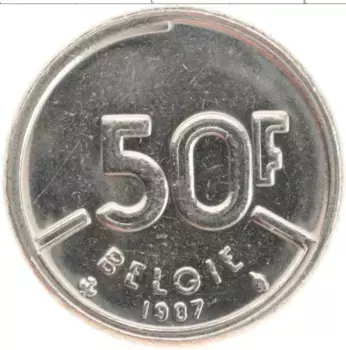 Монета 50 франков Бельгии 1987 года Медно-никель Король Бодуэн