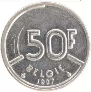 Монета 50 франков Бельгии 1987 года Медно-никель Король Бодуэн