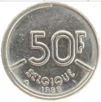 Монета 50 франков Бельгии 1988 года Медно-никель Король Бодуэн