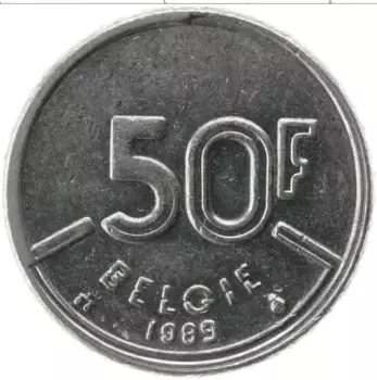 Монета 50 франков Бельгии 1989 года Медно-никель Болдуин