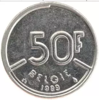 Монета 50 франков Бельгии 1989 года Медно-никель Король Бодуэн