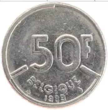 Монета 50 франков Бельгии 1989 года Медно-никель Король Бодуэн