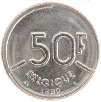 Монета 50 франков Бельгии 1990 года Медно-никель Альберт II
