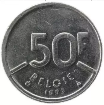 Монета 50 франков Бельгии 1993 года Медно-никель Болдуин