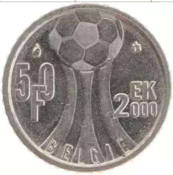 Монета 50 франков Бельгии 2000 года Медно-никель Чемпионат Европы по футболу 2000 г