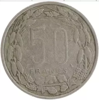 Монета 50 франков Центральной Африки 1961 года Медно-никель