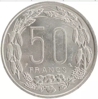 Монета 50 франков Центральной Африки 1961 года Медно-никель Антилопы