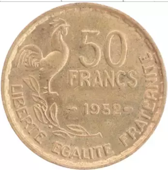 Монета 50 франков Франции 1952 года Бронза