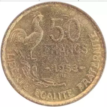 Монета 50 франков Франции 1953 года Бронза B