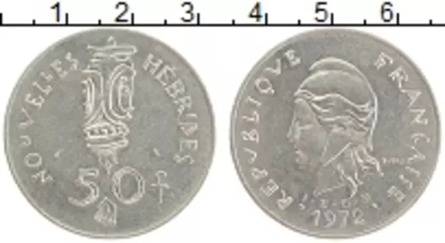 Монета 50 франков Новых Гебрид 1972 года Медно-никель