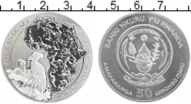 Монета 50 франков Руанды 2019 года Серебро Африканский китоглав