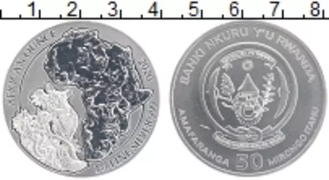 Монета 50 франков Руанды 2020 года Серебро Животные Африки, родная запайка