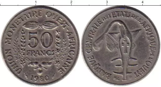 Монета 50 франков Западной Африки 1980 года Медно-никель