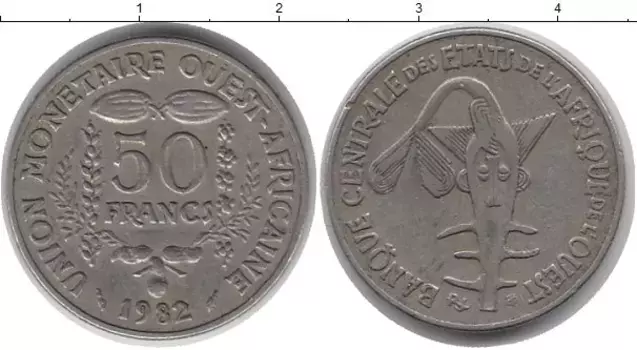 Монета 50 франков Западной Африки 1982 года Медно-никель
