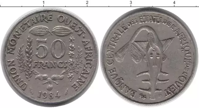Монета 50 франков Западной Африки 1984 года Медно-никель