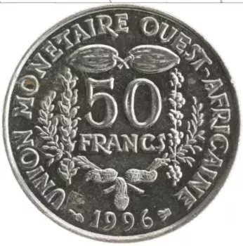 Монета 50 франков Западной Африки 1996 года Медно-никель