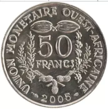 Монета 50 франков Западной Африки 2005 года Медно-никель
