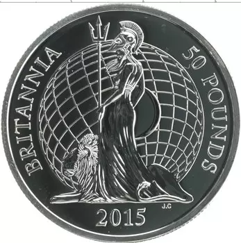 Монета 50 фунтов Англии 2015 года Серебро Елизавета II