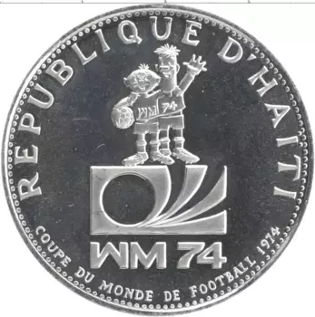 Монета 50 гурдес Гаити 1973 года Серебро Чемпионат мира по футболу-1974