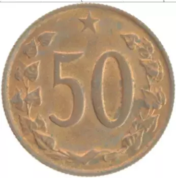Монета 50 хеллеров Чехословакии 1963 года Бронза