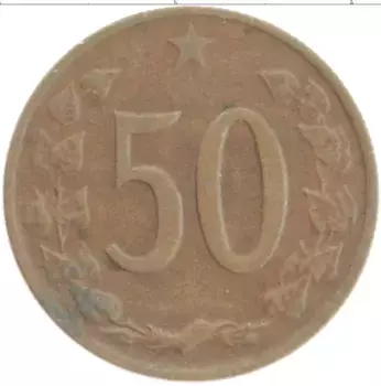 Монета 50 хеллеров Чехословакии 1969 года Бронза