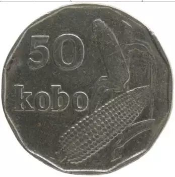Монета 50 кобо Нигерии 1991 года Бронза