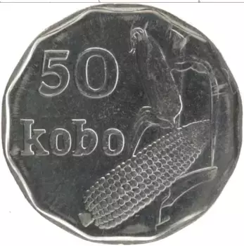 Монета 50 кобо Нигерии 1991 года Медно-никель