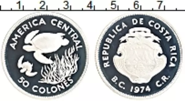 Монета 50 колон Коста-Рики 1974 года Серебро Защита животного мира