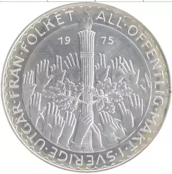 Монета 50 крон Швеции 1975 года Серебро Конституционная реформа