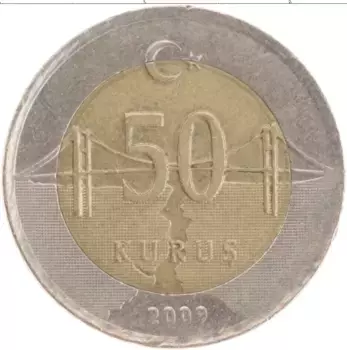 Монета 50 куруш Турции 2009 года Биметалл Кемаль Ататюрк