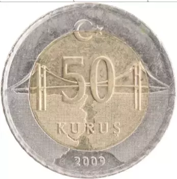 Монета 50 куруш Турции 2009 года Биметалл Мустафа Кемаль Ататюрк