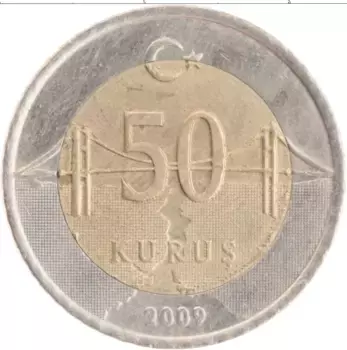 Монета 50 куруш Турции 2009 года Биметалл Мустафа Кемаль Ататюрк