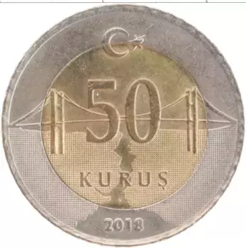 Монета 50 куруш Турции 2018 года Биметалл Кемаль Ататюрк