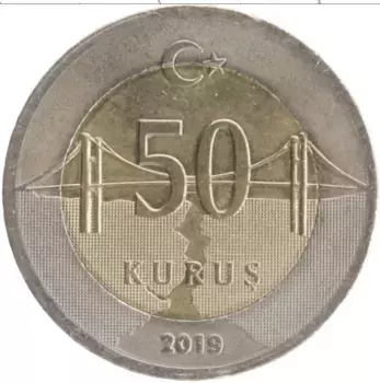 Монета 50 куруш Турции 2019 года Биметалл Кемаль Ататюрк