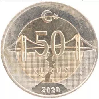 Монета 50 куруш Турции 2020 года Биметалл Кемаль Ататюрк