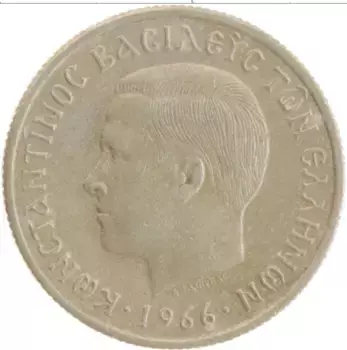 Монета 50 лепт Греции 1966 года Медно-никель Константин II