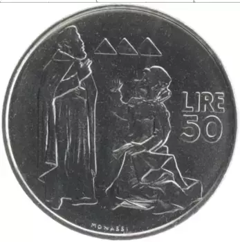 Монета 50 лир Сан-Марино 1972 года Сталь
