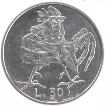 Монета 50 лир Сан-Марино 1974 года Медно-никель