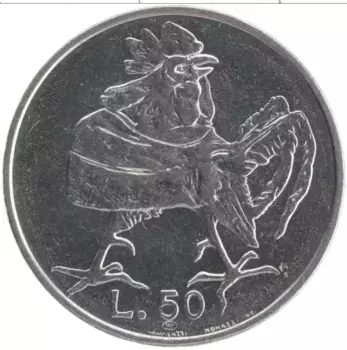 Монета 50 лир Сан-Марино 1974 года Медно-никель