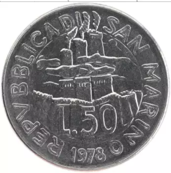Монета 50 лир Сан-Марино 1978 года Железо Жизнь и работа