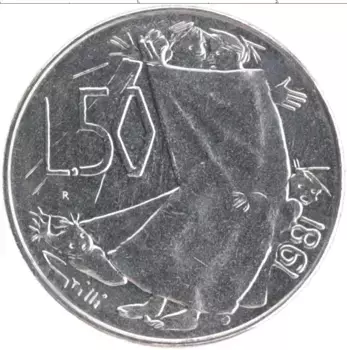 Монета 50 лир Сан-Марино 1981 года Медно-никель