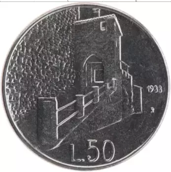 Монета 50 лир Сан-Марино 1988 года Медно-никель