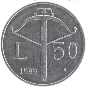Монета 50 лир Сан-Марино 1989 года Медно-никель Арбалет