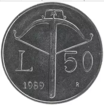Монета 50 лир Сан-Марино 1989 года Медно-никель