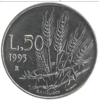 Монета 50 лир Сан-Марино 1993 года Медно-никель