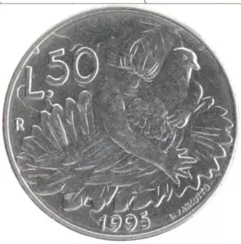 Монета 50 лир Сан-Марино 1995 года Медно-никель