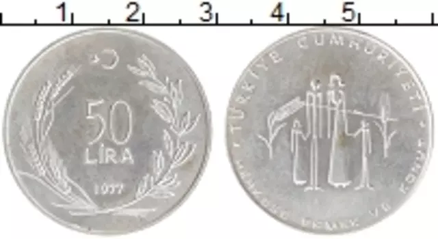 Монета 50 лир Турции 1977 года Серебро ФАО