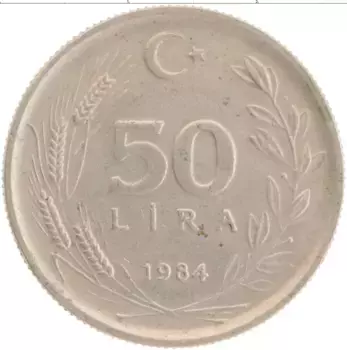 Монета 50 лир Турции 1984 года Медно-никель
