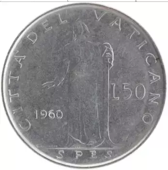 Монета 50 лир Ватикана 1960 года Медно-никель Иоанн XXIII